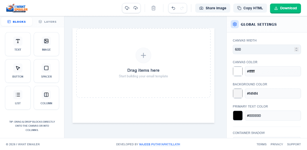 I Want Emailer Screenshots - Drag and Drop No-Code Email Builder